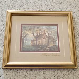 Gene Roncka Signed Frame 'Evening Light' Transfer Picture Print Gold Framed Art